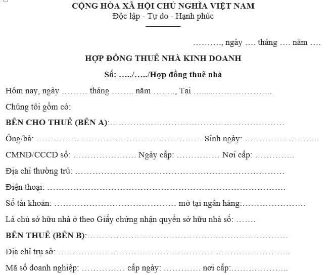 Hợp đồng thuê nhà kinh doanh
